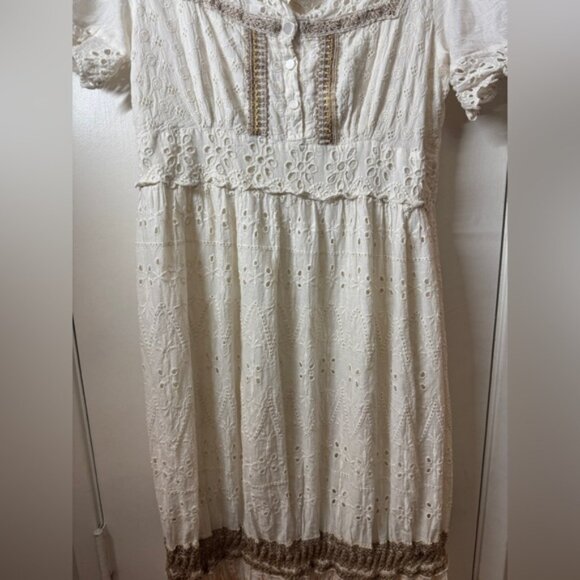 Me2Magic 100% Cotton Floral Eyelet Lace Embroidered Boho Hippie Maxi Dress Large - Picture 5 of 16